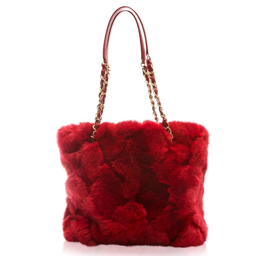 Chanel Magenta Rabbit Fur Handbag 3