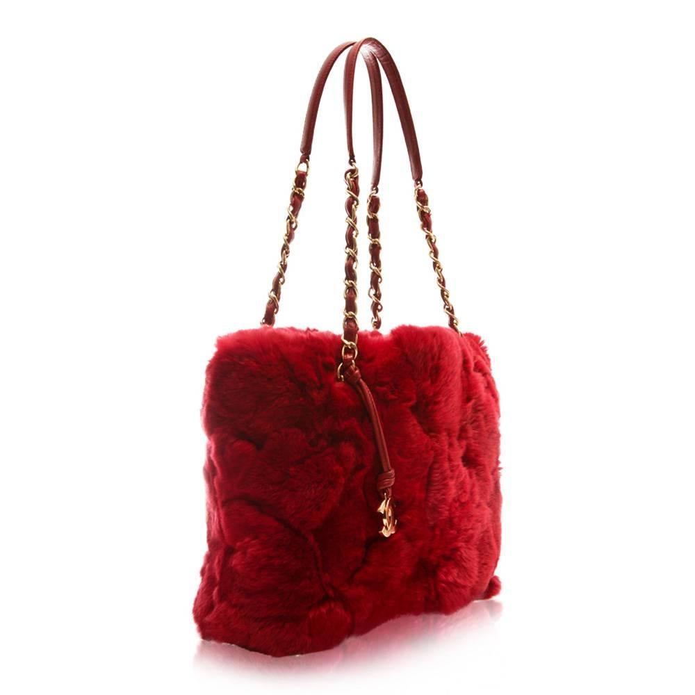 Chanel Magenta Rabbit Fur Handbag 2