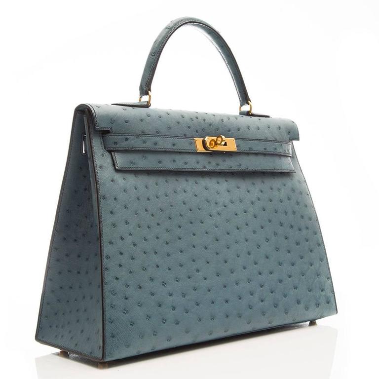Hermes 35cm Blue Jean Ostrich Kelly Bag At 1stdibs Gray Hermes 35cm Blue Jean Ostrich Kelly Bag For