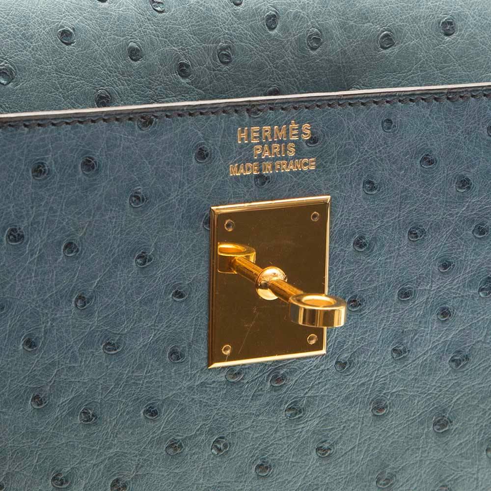 Gray Hermes 35cm Blue Jean Ostrich Kelly Bag
