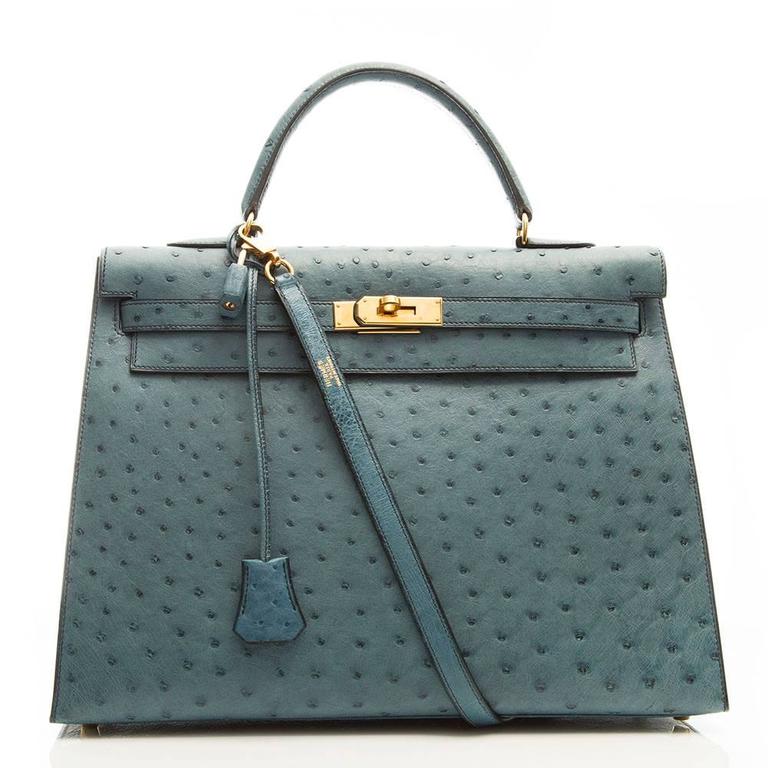 Hermes 35cm Blue Jean Ostrich Kelly Bag At 1stdibs This 35cm Kelly Is Crafted In Blue Jean Ostrich Leather And Accented With Gold