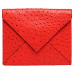 Hermès Vintage Red Ostrich Leather Liddy Clutch Bag Unisex 7.9" x 9.4"