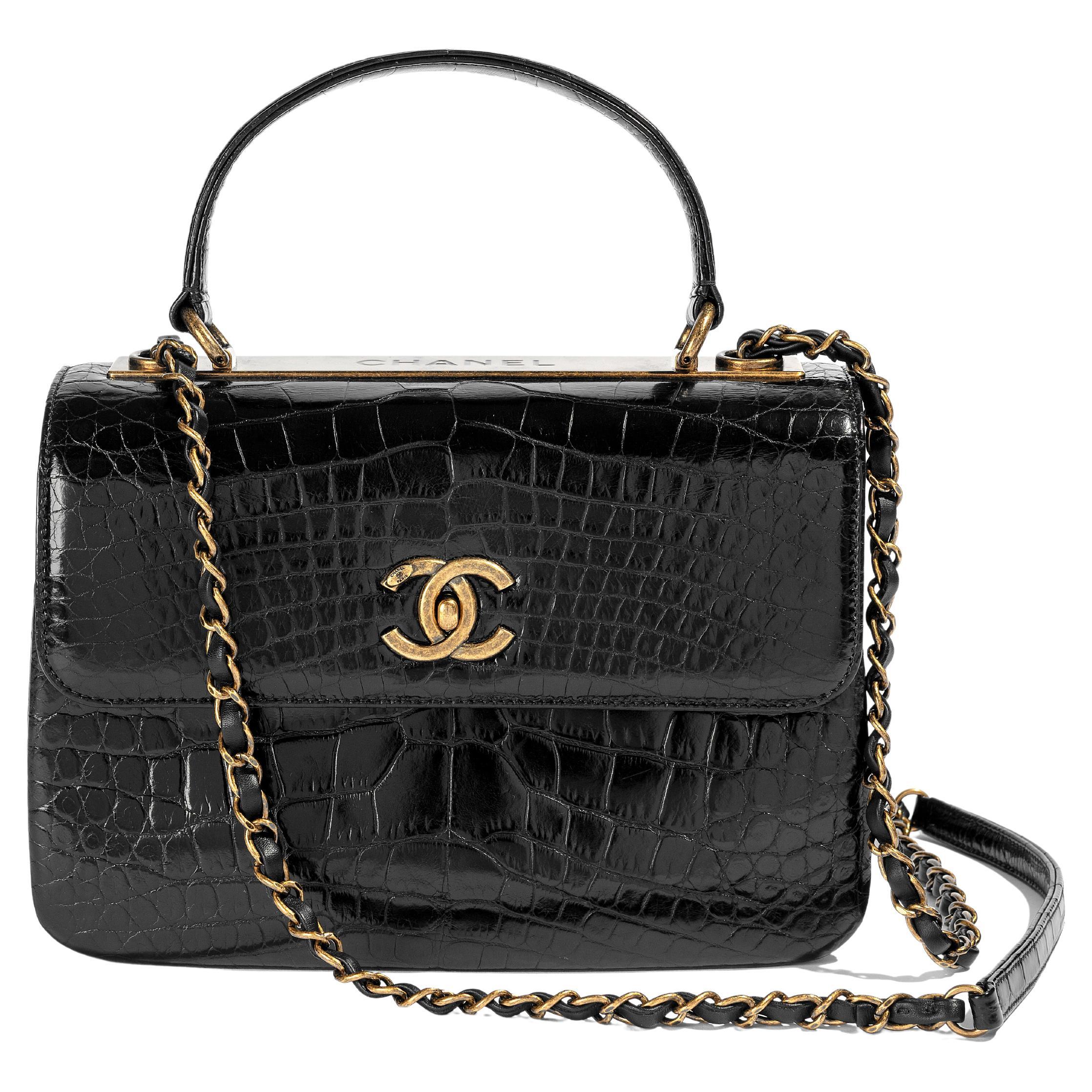 Chanel Black Top Handle Flap Bag For Sale