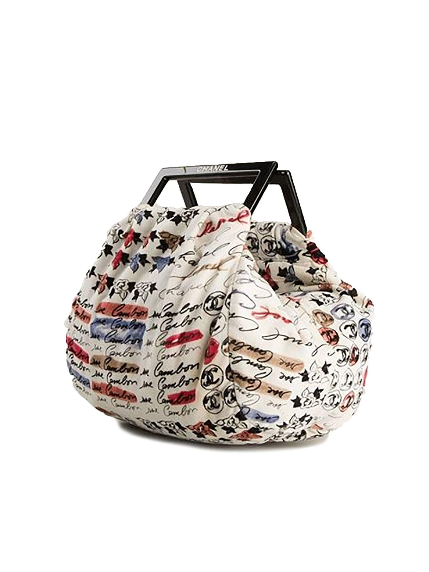 Beige Chanel Velvet Logo Printed Tote Handbag