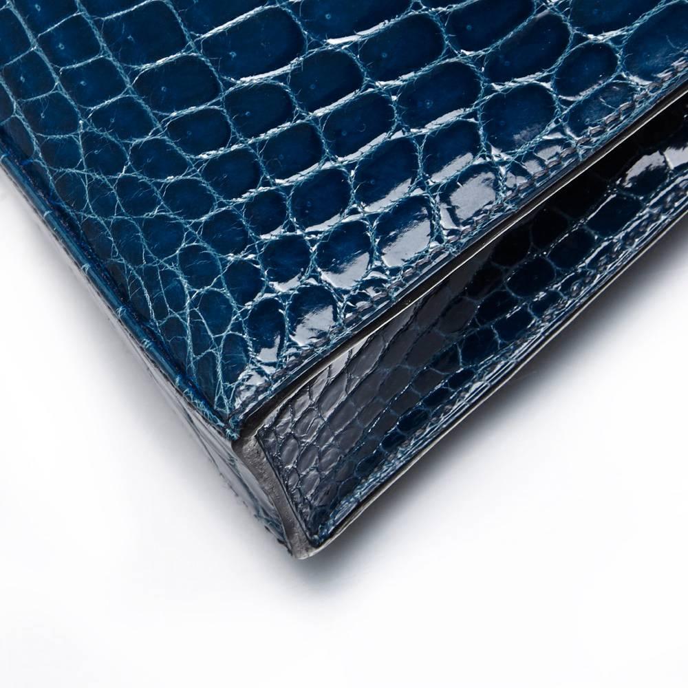 Hermes Bleu Petrole Niloticus Crocodile Kelly Pochette Elan Clutch RARE In Excellent Condition In London, GB