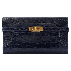 Hermès 2016 Limited Edition Navy Ghillies Wallet in Alligator Leather