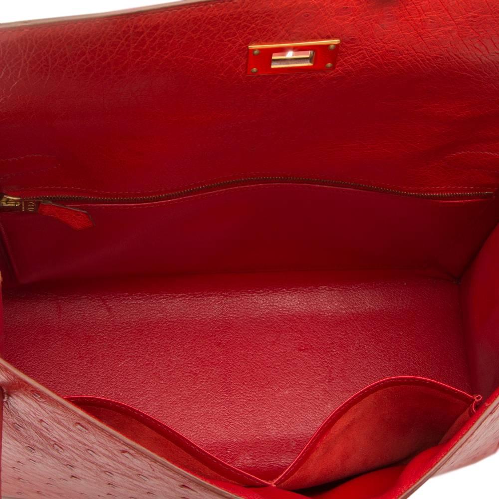 Hermès Vintage ​Rouge Vif 32cm Kelly in Ostrich Leather 5
