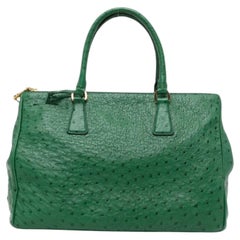Prada Green Ostrich Leather Tote Bag with Gold Hardware, Unisex
