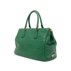 Prada Green Ostrich Leather Tote Bag with Gold Hardware, Unisex