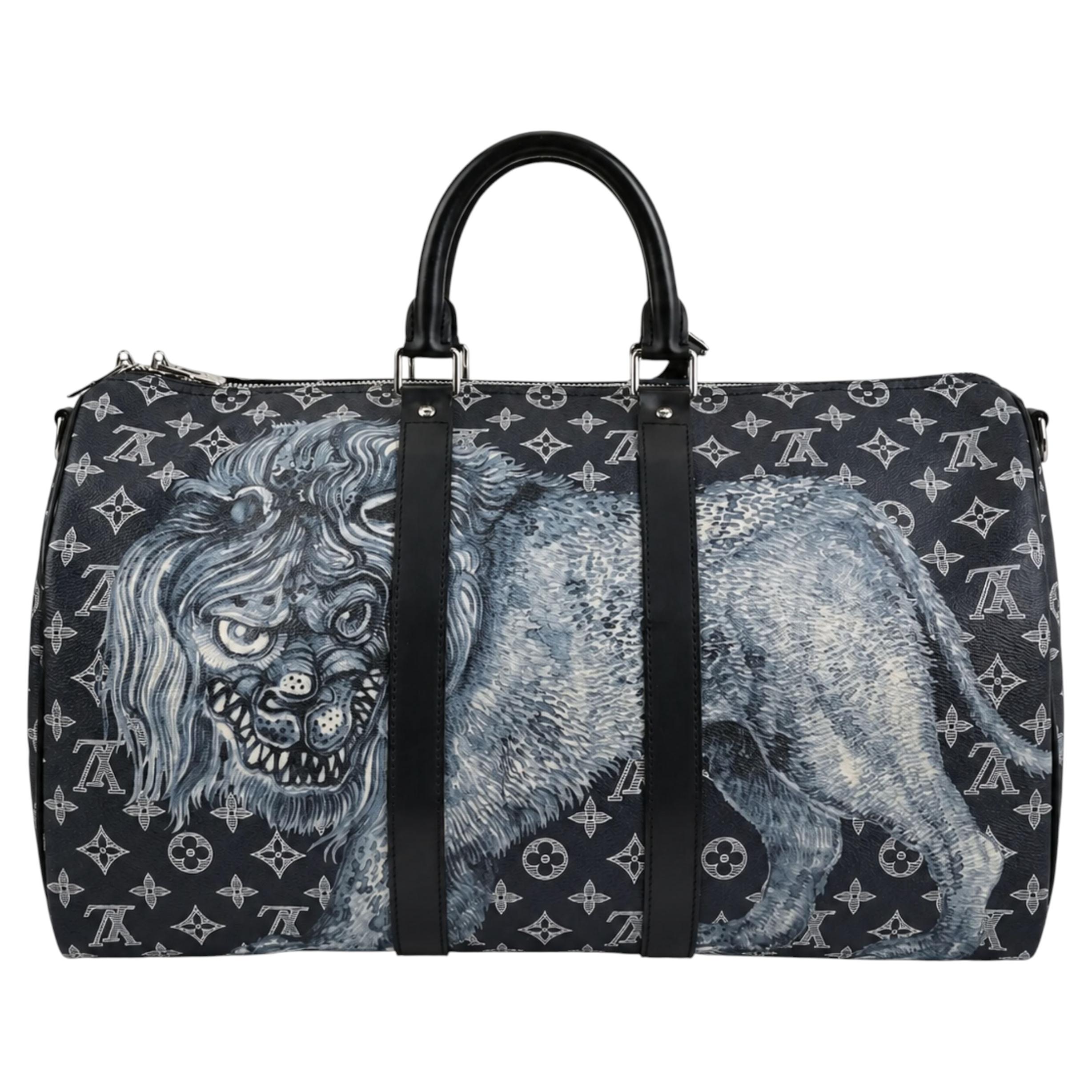 Louis Vuitton x Chapman Brothers Keepall 55 Bandouliere Löwe Marineblau im Angebot