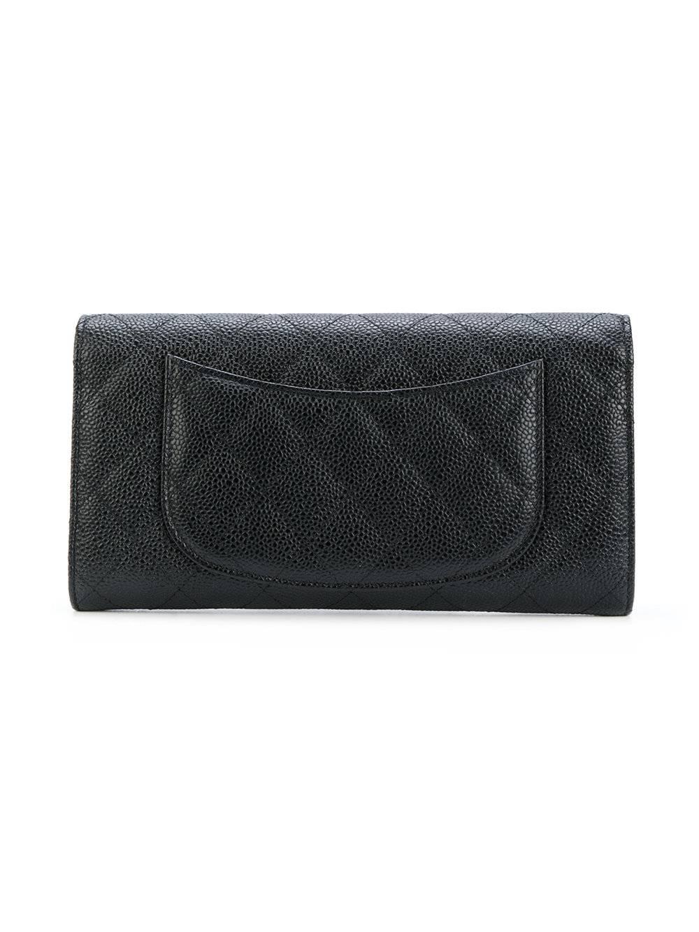 Vintage Chanel Black Quilted Caviar Leather Wallet In New Condition In London, GB