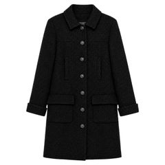 Chanel Women's Black Wool Tweed Coat, Vintage Style, 21st Century