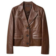 Prada Brown Leather Jacket with Topstitch Trim