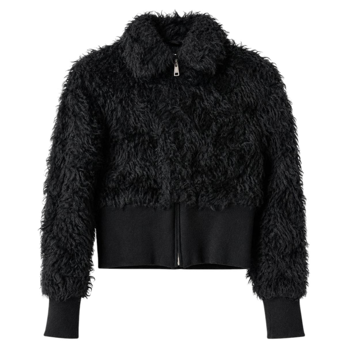 Prada Black Cropped Teddy Jacket For Sale