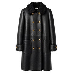 Miu Miu Leather Coat with Shearling Trim