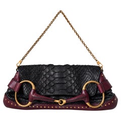 Gucci Vintage Tom Ford 2003 Black Python Horsebit Shoulder Bag Unisex