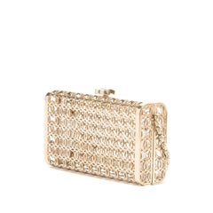 Chanel Vintage 2015 CC Moucharabieh Gold Metal Minaudière Clutch Bag