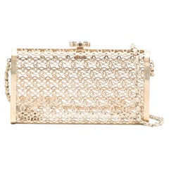 Chanel Vintage 2015 CC Moucharabieh Gold Metal Minaudière Clutch Bag