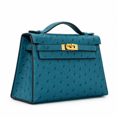 Hermès Women's Kelly Pochette Bleu Colvert Ostrich GHW