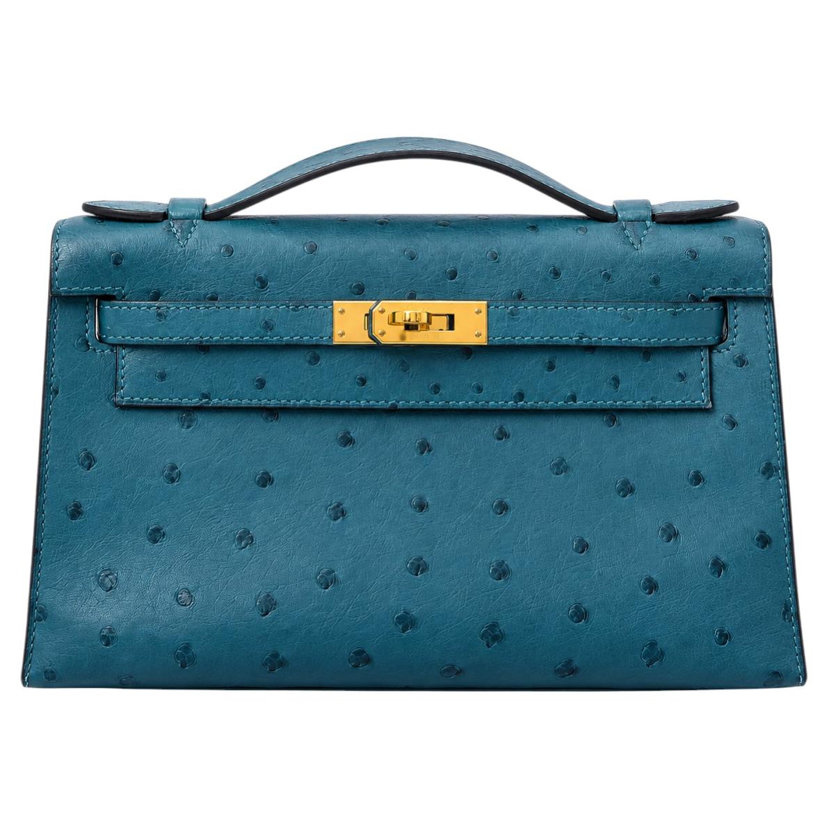 Hermès Women's Kelly Pochette Bleu Colvert Ostrich GHW