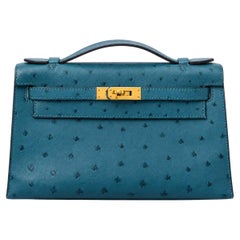 Hermès Women's Kelly Pochette Bleu Colvert Ostrich GHW