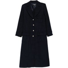 Chanel 2025 Navy Wool Cashmere Tailored Coat with CC Logo Buttons