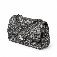 Chanel Silver Tweed Sequins Jumbo Double Flap Bag