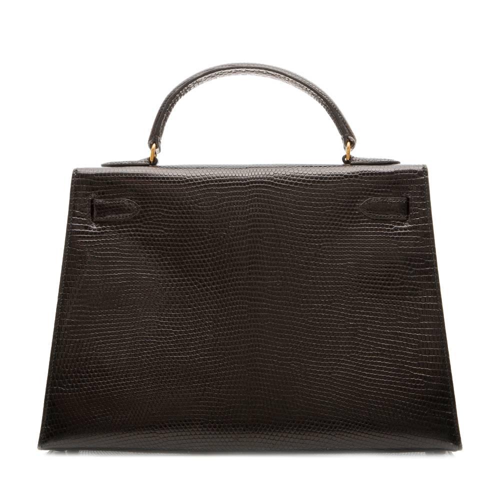 Women's Hermes Vintage 32cm Black Lizard Kelly Bag