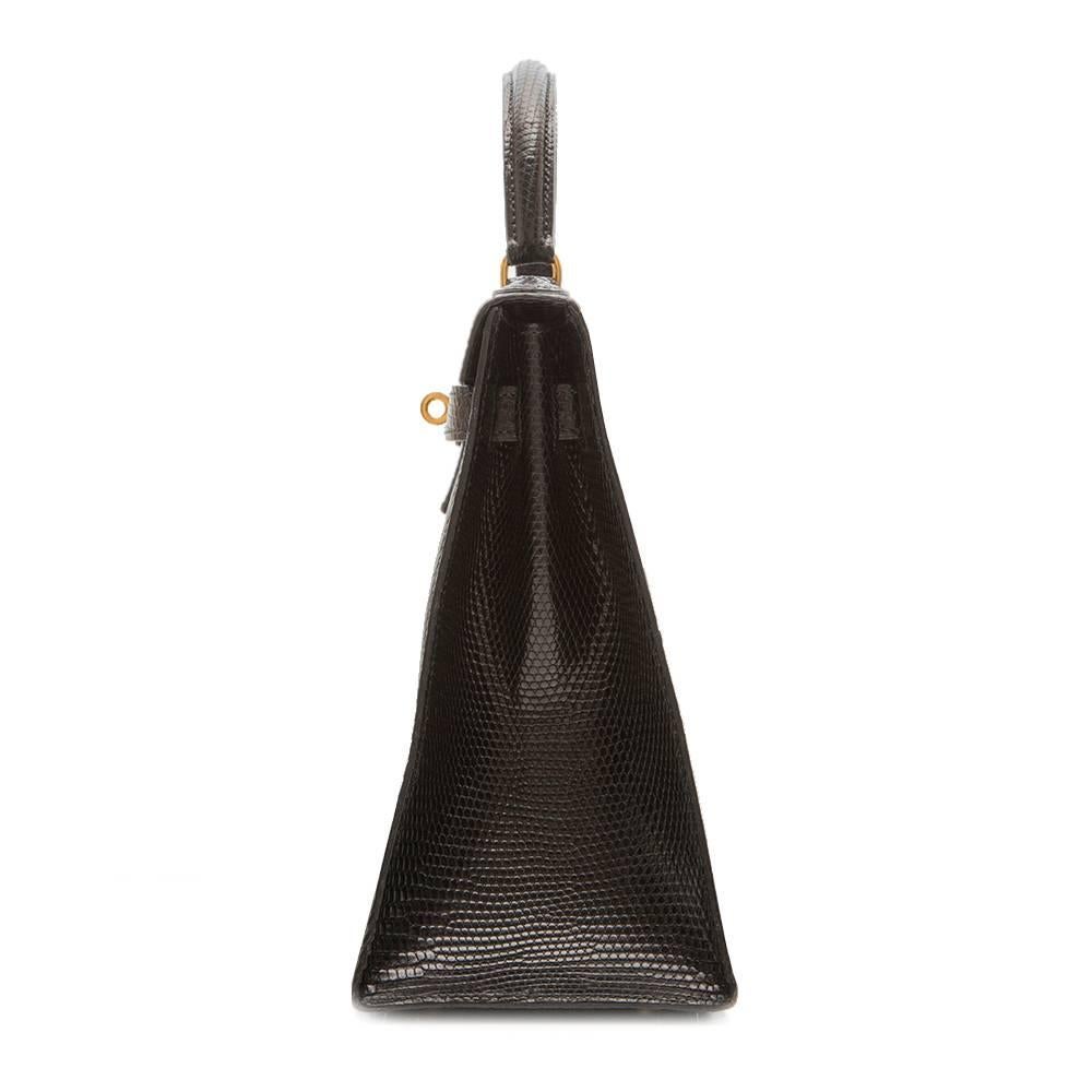 Hermes Vintage 32cm Black Lizard Kelly Bag 3