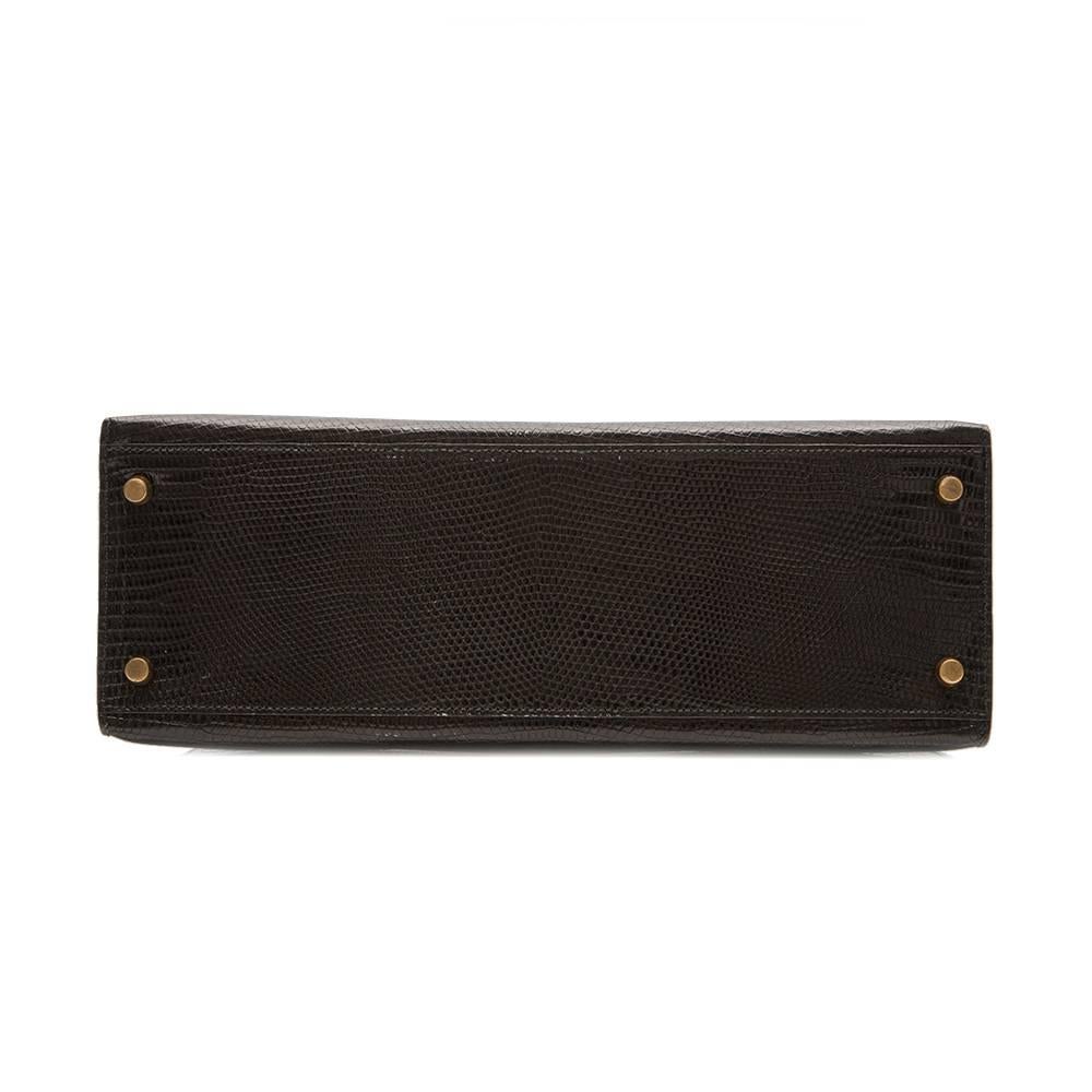 Hermes Vintage 32cm Black Lizard Kelly Bag 4