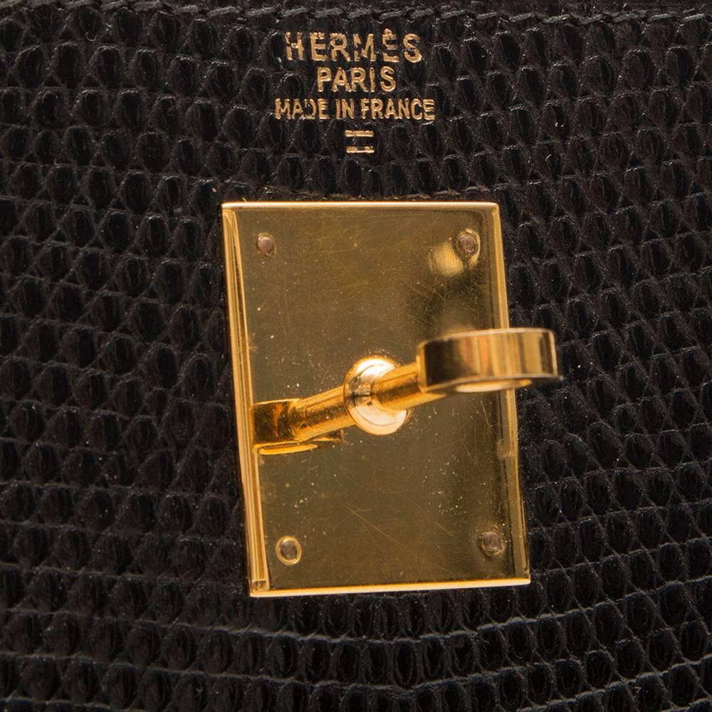 Hermes Vintage 32cm Black Lizard Kelly Bag 5