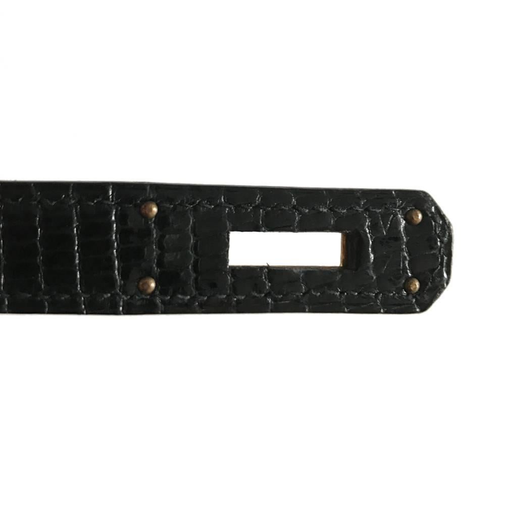 Hermes Vintage 32cm Black Lizard Kelly Bag 6