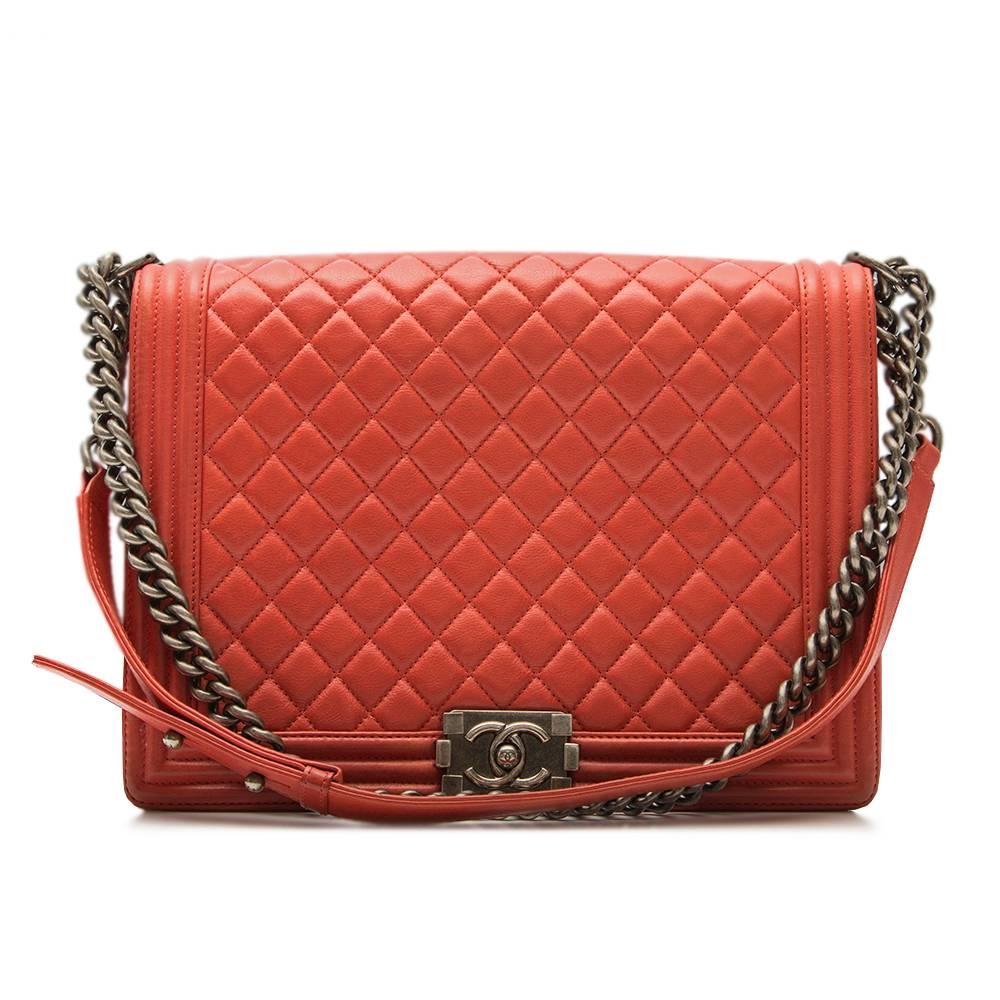 Women's Chanel Quilted Red Boy Shoulder Bag