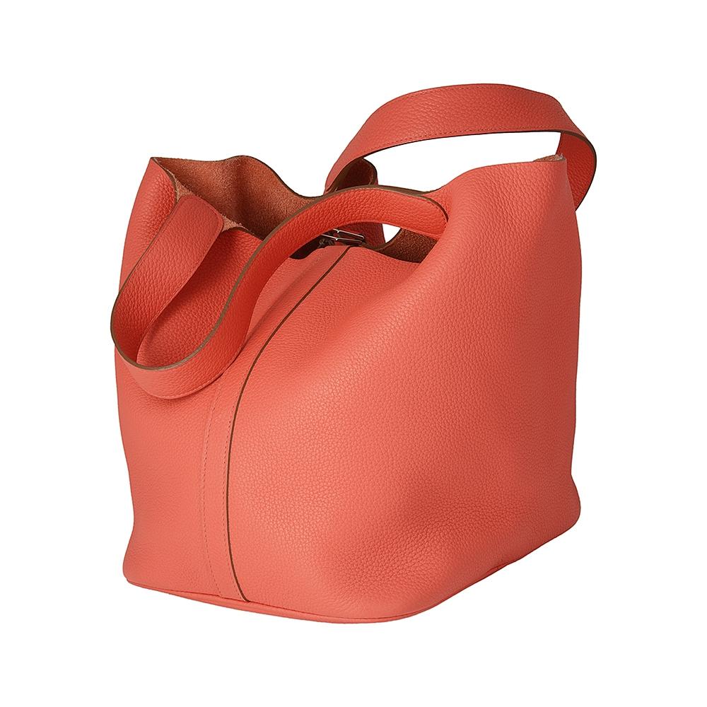 Red Hermes Rose Jaipur Clemence Leather 28cm Picotin Bag
