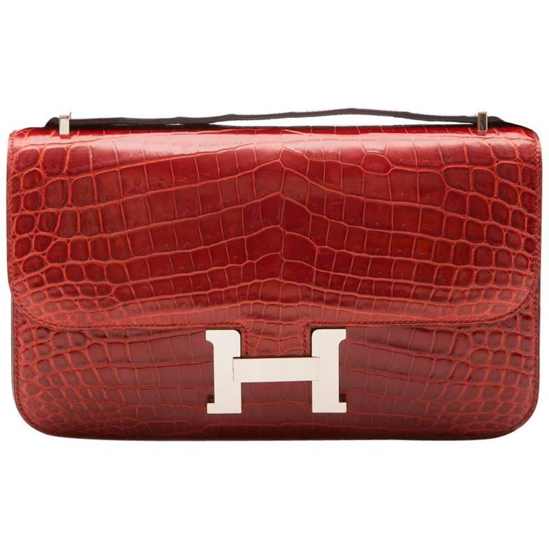 Hermès Rouge Porosus Crocodile H Constance Elan Shoulder Bag For Sale ...