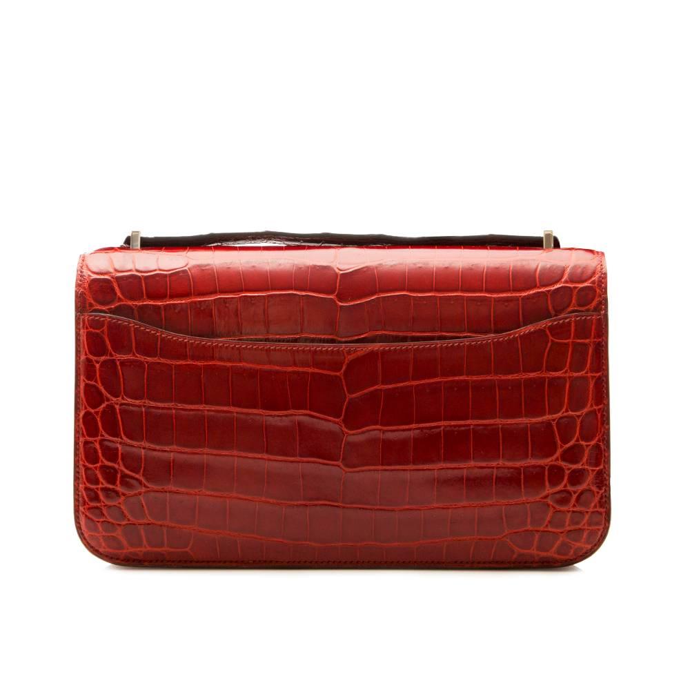 Women's Hermès Rouge Porosus Crocodile H Constance Elan Shoulder Bag