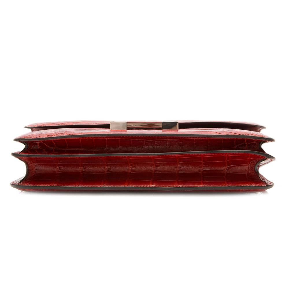 Hermès Rouge Porosus Crocodile H Constance Elan Shoulder Bag 2