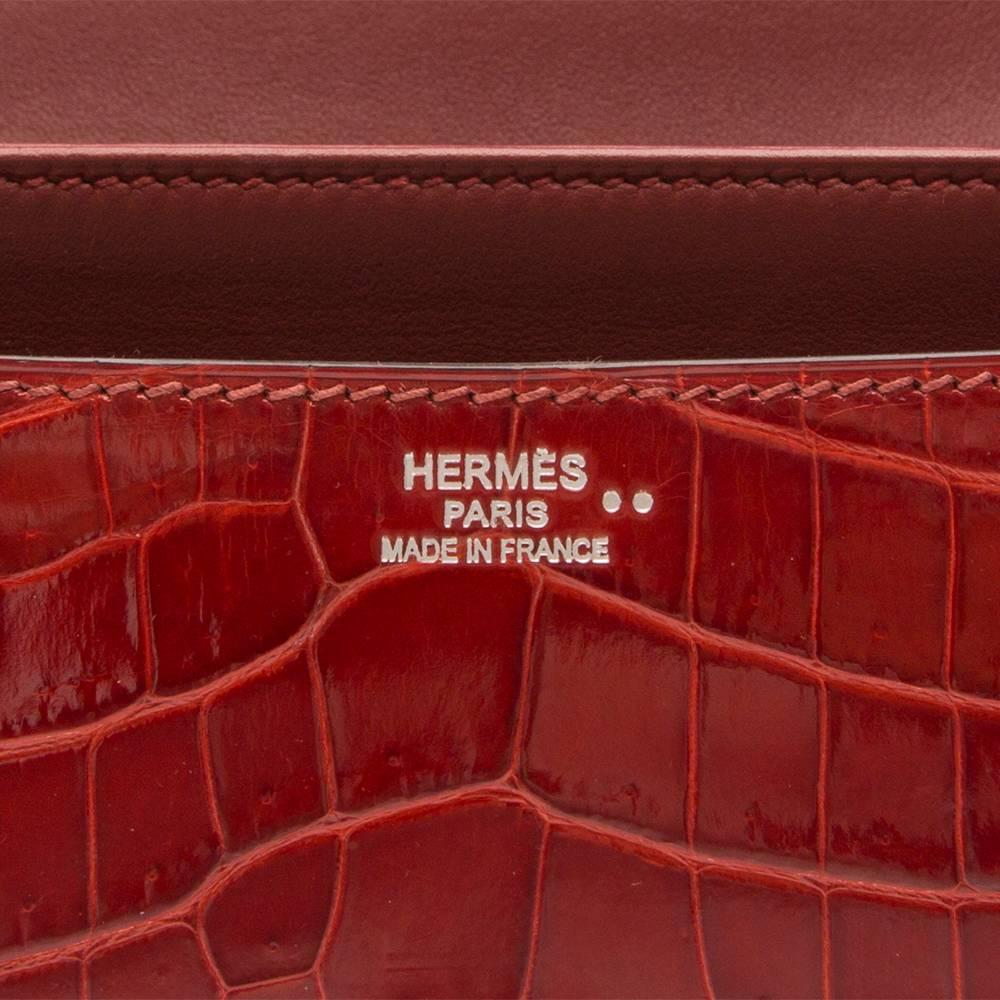 Hermès Rouge Porosus Crocodile H Constance Elan Shoulder Bag 3