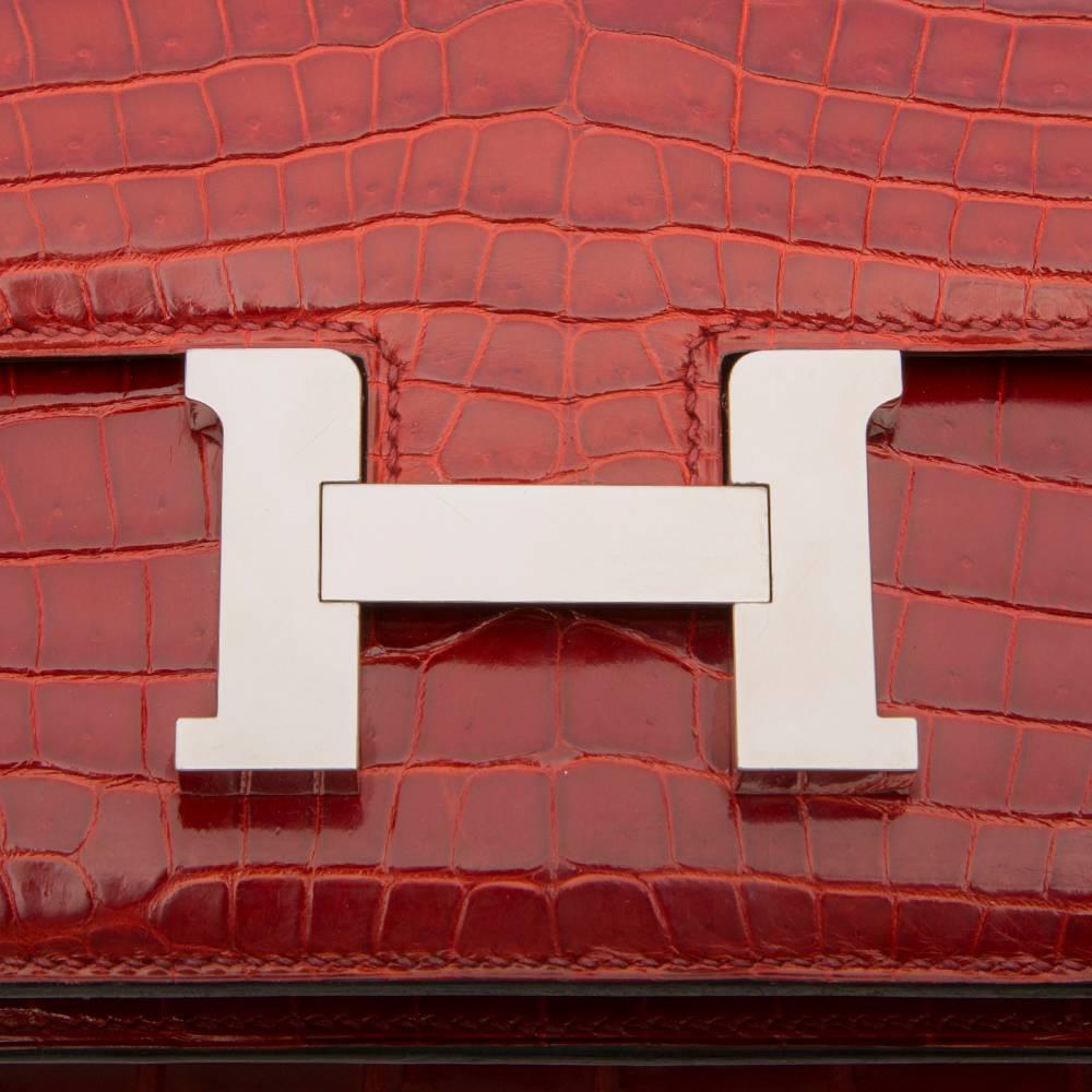 Hermès Rouge Porosus Crocodile H Constance Elan Shoulder Bag 4