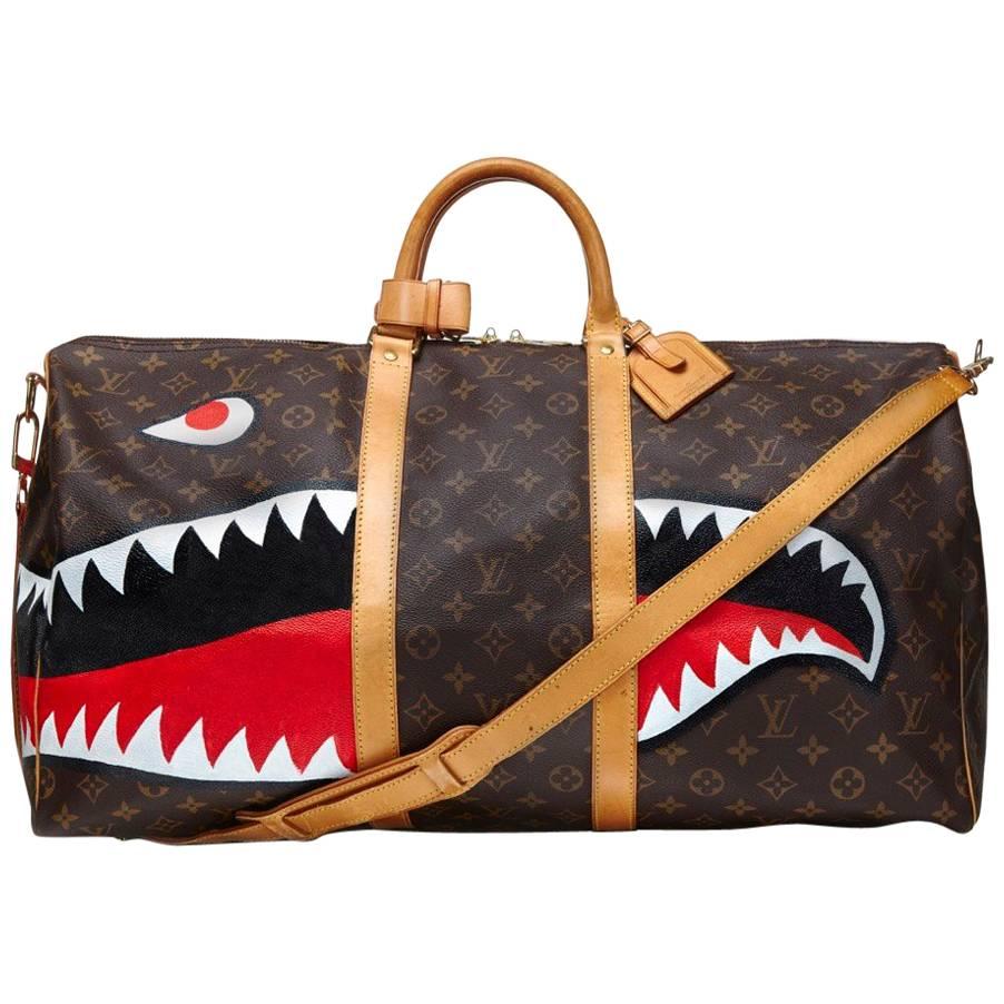 Customized "Shark" Vintage Louis Vuitton Monogram Keepall Bag 