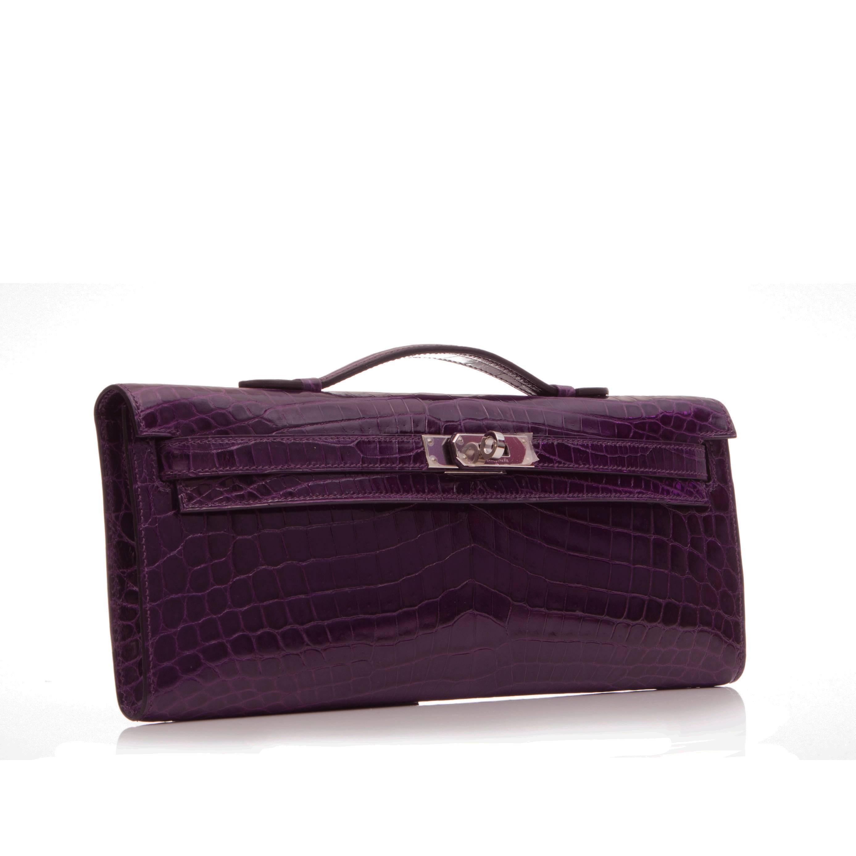 Hermes Prune Niloticus Crocodile Kelly Cut Clutch For Sale at 1stDibs ...