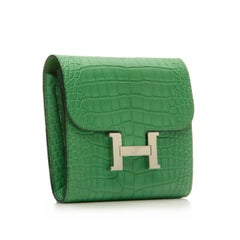 Hermes Cactus Green Matte Alligator Compact Constance Wallet