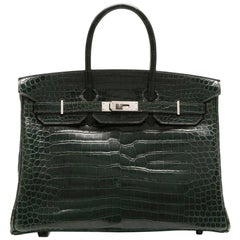 Hermes Vert Foncé Porosus Crocodile 35cm Birkin Bag