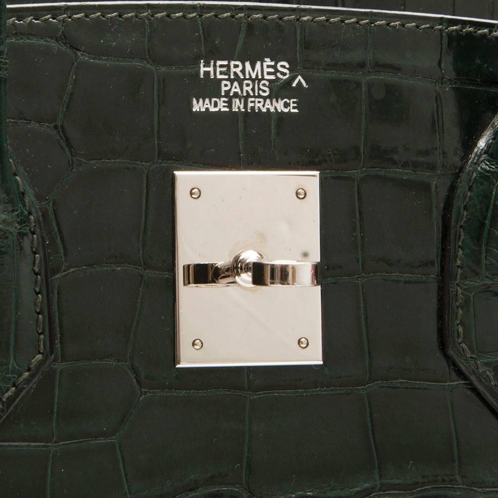 Hermes Vert Foncé Porosus Crocodile 35cm Birkin Bag 1