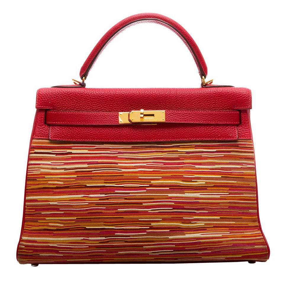 Hermes Red Vibrato Togo Leather 32cm Kelly Bag