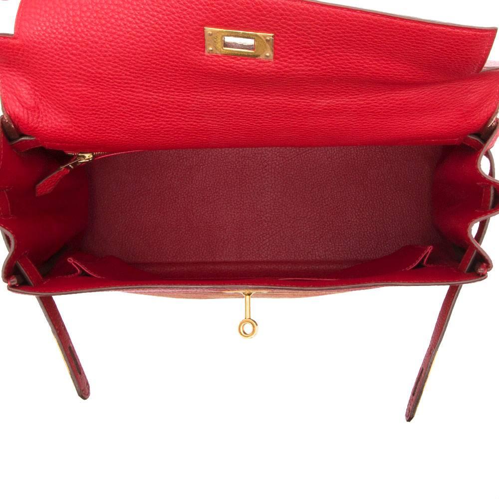 Hermes Red Vibrato Togo Leather 32cm Kelly Bag 2