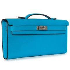 Hermes Paon Blue Kelly Cut Clutch Bag