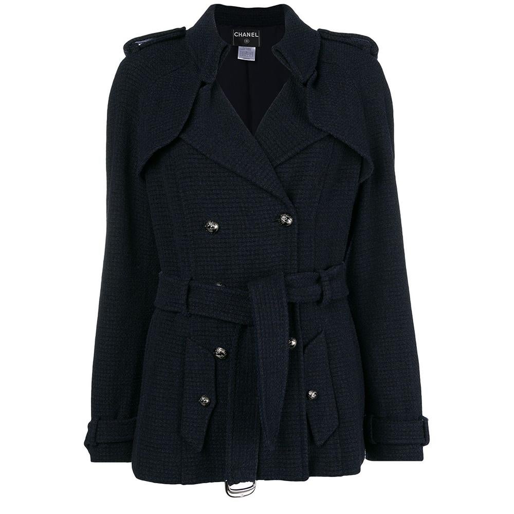 Chanel Navy Double-breasted Coat at 1stDibs | chanel double breasted coat