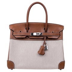 Hermès Fauve Barenia Toile Birkin 30cm Palladium Hardware