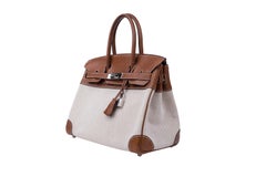 Hermès Fauve Barenia Toile Birkin 30cm Palladium Hardware